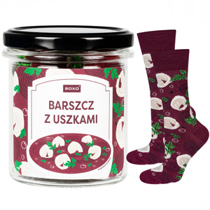 Men's Socks | Women's SOXO GOOD STUFF Borscht with dumplings in a jar funny colorful gift idea for Him | for Her Unisexy