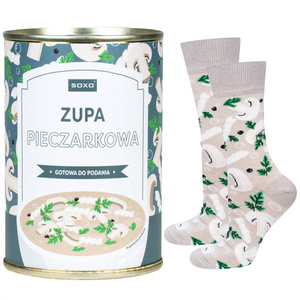 Men's colorful SOXO GOOD STUFF socks canned mushroom soup