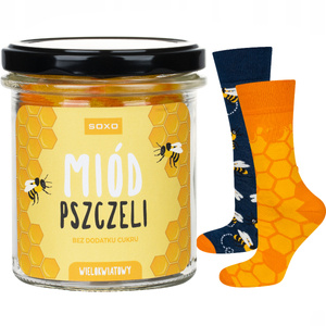 Men's colorful SOXO GOOD STUFF socks with funny cotton honey in a jar