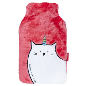 SOXO pink hot water bottle heater with a unicorn cat