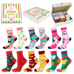 Set in a box 6x Colorful SOXO women's socks pizza
