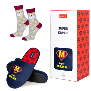 Set of 1x Slippers for Mom SOXO in a gift box and 1x SOXO Women's Socks with inscription