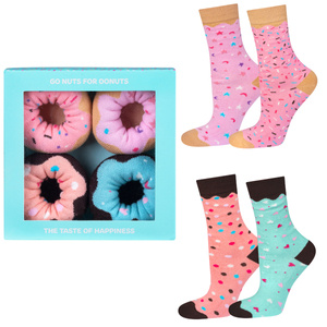 Set of 2x Colorful SOXO women's socks Donuts in a box