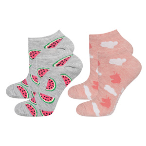 Set of 2x women's colorful SOXO ankle socks | colorful fruit patterns