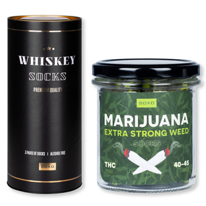 Set of 4x SOXO Men's Socks | Boy's Day | Whiskey in a tube | Marijuana in a jar | as a gift for Him