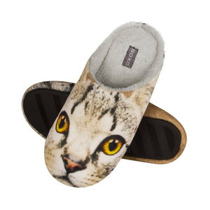 Women's SOXO slippers with a picture of a cat and a hard TPR sole