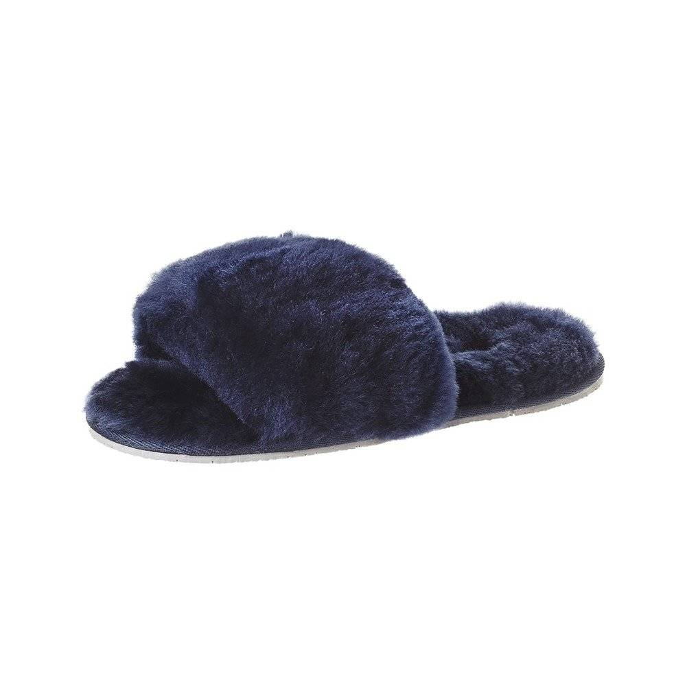 Navy blue fluffy slippers new arrivals