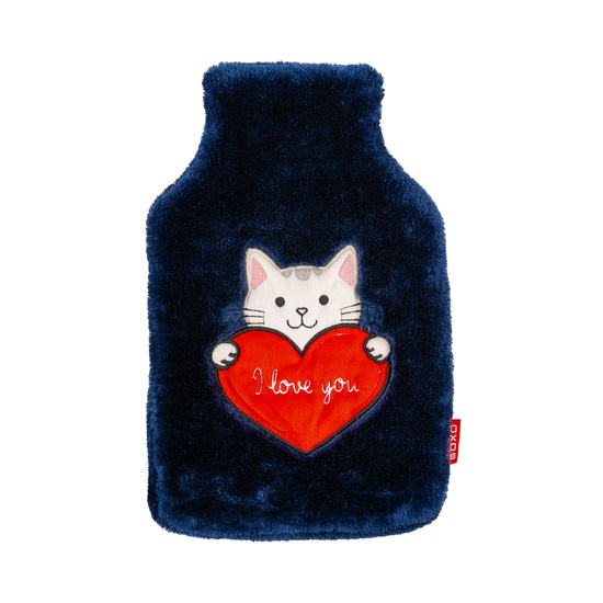  Hot water bottle SOXO kitten with heart, navy blue, 1.8 L