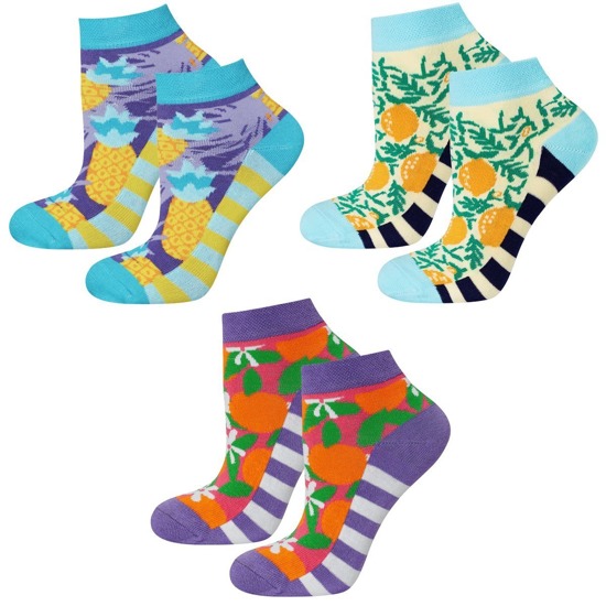 A set of 3x Women's colorful socks SOXO with funny fruit