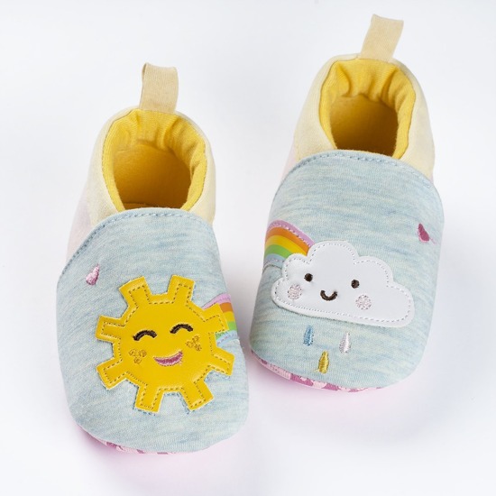 Blue SOXO baby slippers with sun and cloud