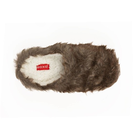 Brown SOXO furry slippers with a hard TPR sole