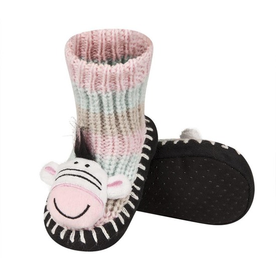 Colorful SOXO baby slippers with a zebra