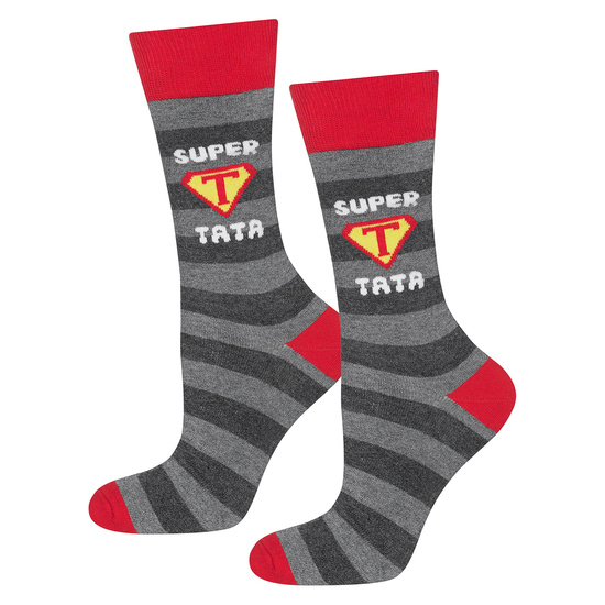 Dad Gift: 1x colorful SOXO men's socks with inscription "Super Tata" and 1x Superman men's slippers | Father's Day gift