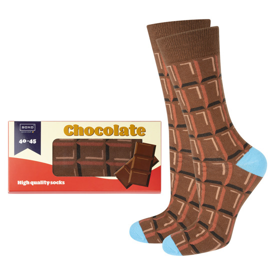 Gift for Dad: 1x Men's Socks Colorful SOXO Chocolate and 1x Men's Socks with the inscription "Super Tata"
