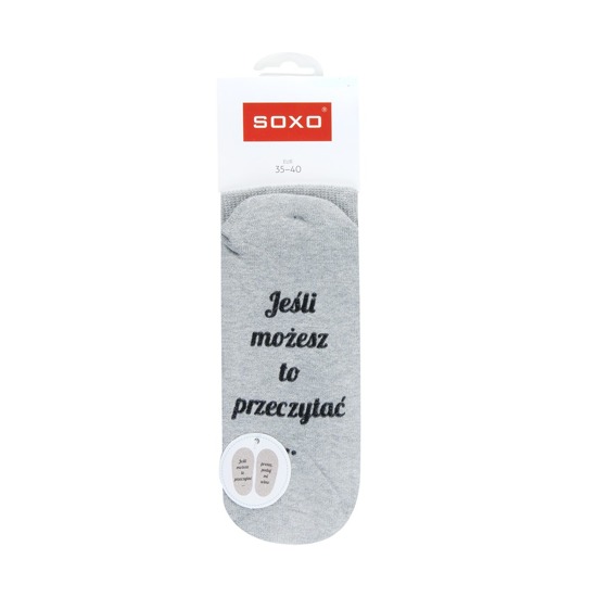 Gray long women's SOXO socks with Polish inscriptions funny terry cotton