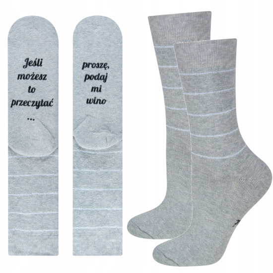 Gray long women's SOXO socks with Polish inscriptions funny terry cotton