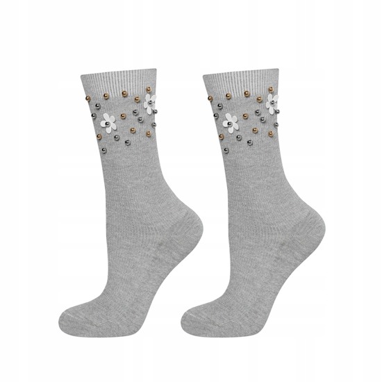 Gray women's SOXO classic cotton socks with pearls