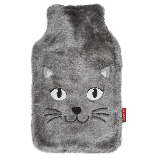 Hot water bottle 1.8L grey SOXO warmer in furry plush cover PRESENT  