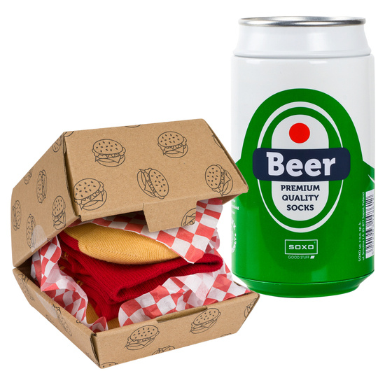 Men's Socks SOXO | Hamburger in a box | Beer in a can | Funny gift for him