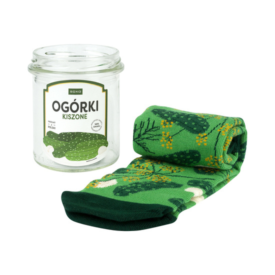 Men's | Women's colorful SOXO GOOD STUFF pickled cucumbers in a jar funny cotton socks for Him | for Her Unisex
