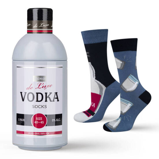 Men's colorful SOXO GOOD STUFF Vodka socks in a bottle gift