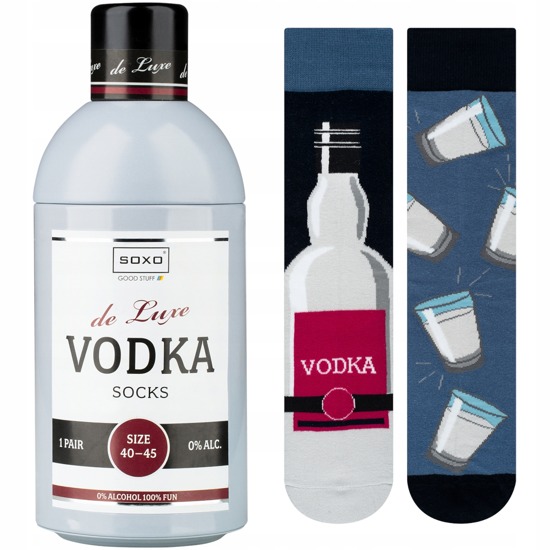 Men's colorful SOXO GOOD STUFF Vodka socks in a bottle gift