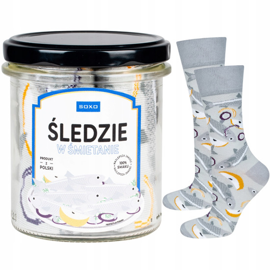 Men's colorful SOXO GOOD STUFF socks, Herring in a jar
