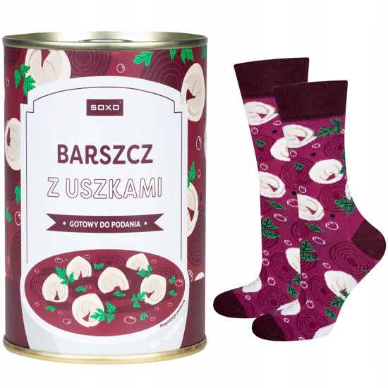Men's colorful SOXO GOOD STUFF socks borscht with canned 