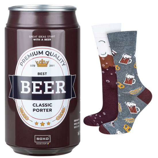 Men's colorful SOXO GOOD STUFF socks funny classic porter beer in a can for a gift