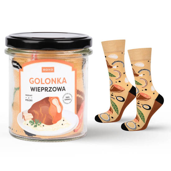 Men's colorful socks SOXO pork knuckle with crackling in a jar