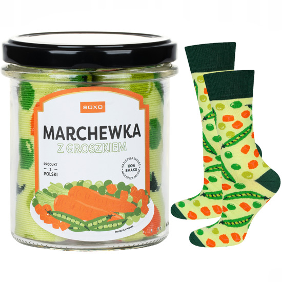 Men's funny colorful SOXO GOOD STUFF men's socks carrot and peas in a jar