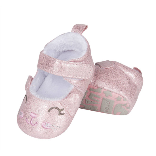 Pink SOXO baby slippers cats with fur