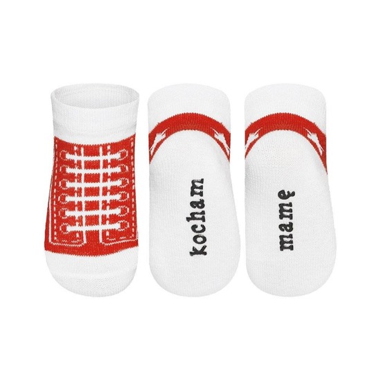 Red SOXO baby socks, sneakers with inscriptions