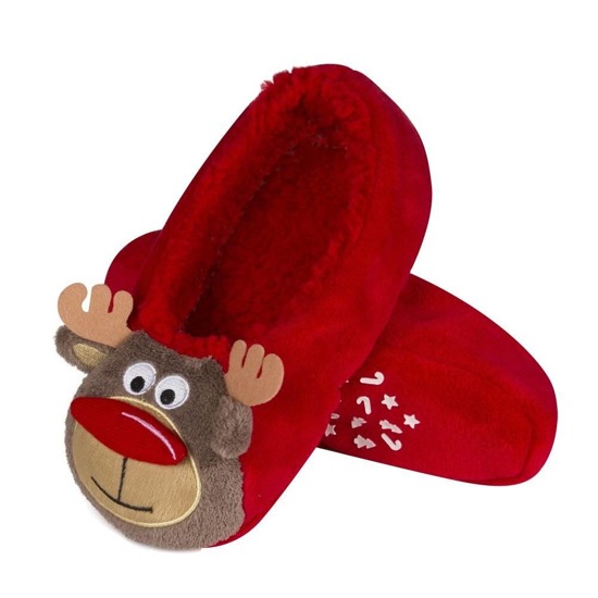 SOXO Christmas slippers 3D 'Reindeer face' red