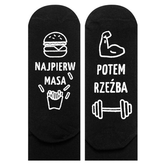 SOXO Men's socks with text "najpierw masa, potem rzeźba"