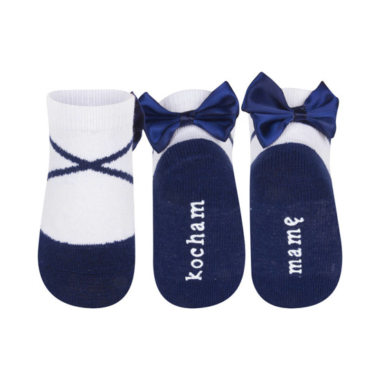 SOXO navy blue baby socks ballerinas with an inscription