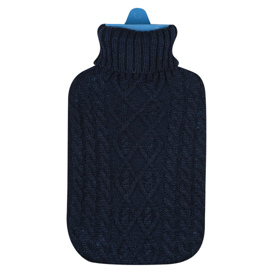 SOXO navy hot water bottle warmer in a sweater