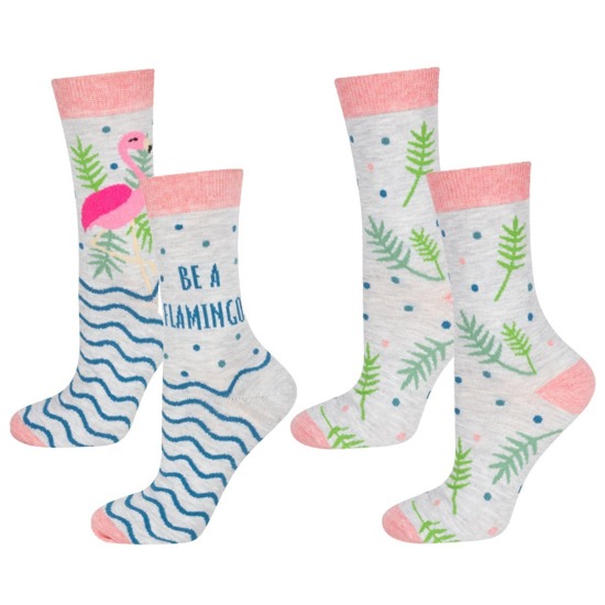 Set 2x Colorful SOXO women's socks mismatched cotton with flamingos