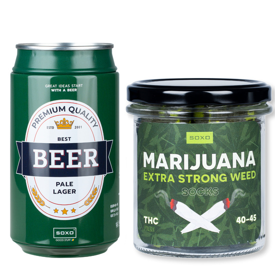 Set 2x SOXO Men's Socks | Boy's Day | Marijuana in a jar | Beer Pale lager in a can | for a gift for him