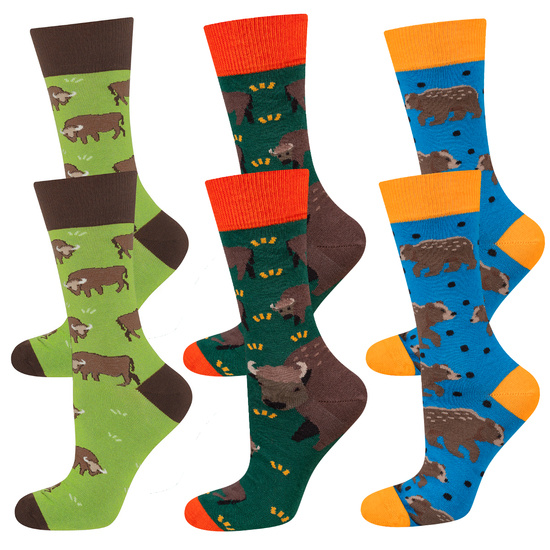 Set 3x men's colorful socks SOXO bear, bisons
