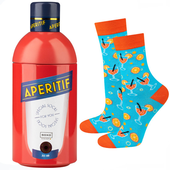 Set of 2x SOXO GOOD STUFF women's socks funny Prosecco and Aperitif in a gift bottle