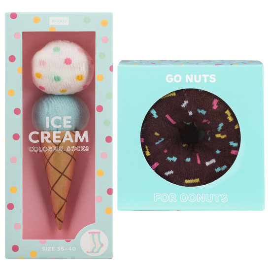 Set of 2x SOXO Women's Socks | Ice cream in a box | Donut | Perfect gift idea 