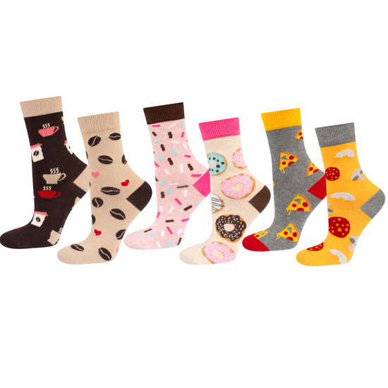 Set of 3x Colorful SOXO women's socks mismatched funny pizza