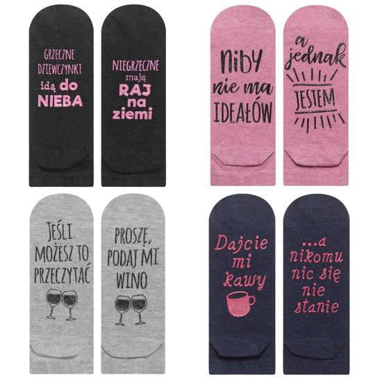 Set of 4x Colorful SOXO women's socks with funny Polish inscriptions