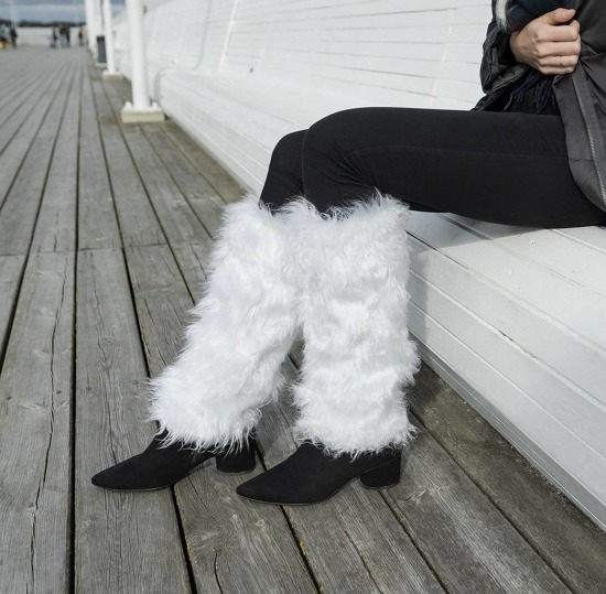 Women's SOXO furry legwarmers, long white