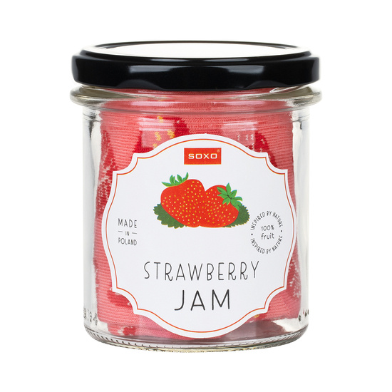 Women's pink SOXO GOOD STUFF socks with strawberry jam in a jar