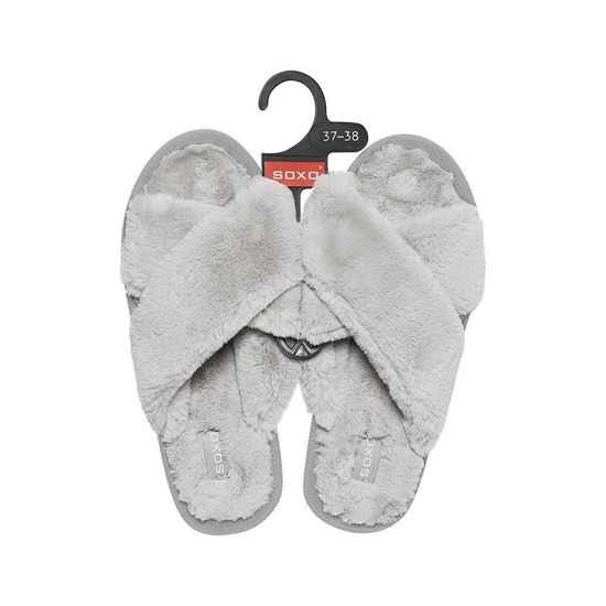 Women's slippers SOXO fur gray with a hard TPR sole, packed in a gift box