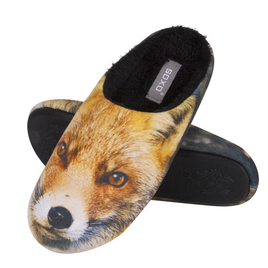 Women's slippers SOXO with a picture of a fox and a hard TPR sole