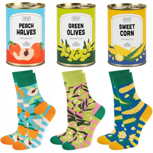 3 x Funny SOXO GOOD STUFF women's socks in a tin for a gift