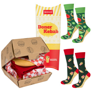 3 x SOXO Men's Socks | Hamburger in a box | Kebab in a box | funny gift for him
